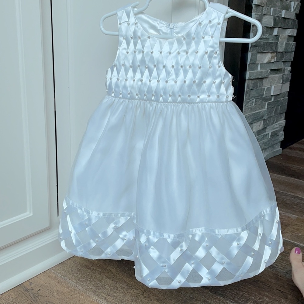 Cinderella White Pearl Flower Girl Dress 24m